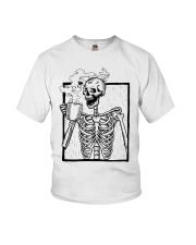 Skeleton Drinking Coffee Youth T-Shirt tile