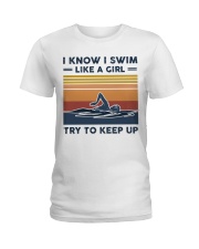 I Know I Swim Like A Girl - Swimming Retro Ladies T-Shirt tile