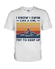 I Know I Swim Like A Girl - Swimming Retro V-Neck T-Shirt tile