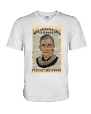 RBG Dictionary Not Fragile Like A Flower V-Neck T-Shirt tile