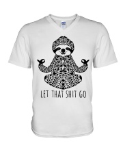 Yoga Sloth Let That Shit Go V-Neck T-Shirt tile