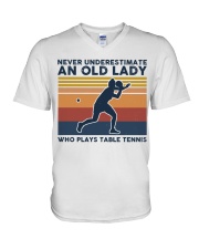 Never Underestimate An Old Lady - Table Tennis V-Neck T-Shirt tile