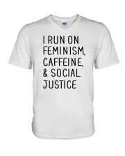 I Run On Feminism Caffeine And Social Justice V-Neck T-Shirt tile