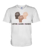 Listen Learn Change V-Neck T-Shirt tile