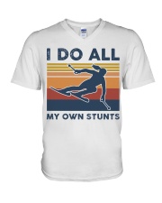 Skiing - I Do All My Own Stunts Retro V-Neck T-Shirt tile