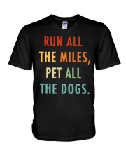 Run All The Miles Pet All The Dogs V-Neck T-Shirt tile