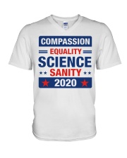 Compassion Equality Science Sanity 2020 V-Neck T-Shirt tile