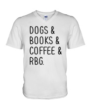 Dogs Books Coffee RBG V-Neck T-Shirt tile
