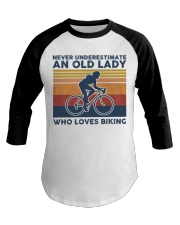 Never Underestimate An Old Lady Who Loves Biking Baseball Tee tile