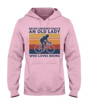 Never Underestimate An Old Lady Who Loves Biking Hooded Sweatshirt front