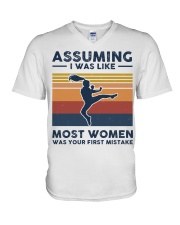 Assuming I Was Like Most Women - Tae Kwon Do Retro V-Neck T-Shirt tile