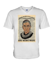 RBG Newspaper Women Belong In All Places V-Neck T-Shirt tile