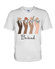 Flower Hand Be Kind V-Neck T-Shirt tile