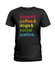Books Coffee Dogs Social Justice Colourful Ladies T-Shirt thumbnail