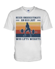 Never Underestimate An Old Lady - Weightlifting V-Neck T-Shirt tile