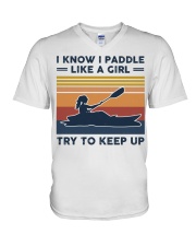 I Know I Paddle Like A Girl - Kayaking Retro V-Neck T-Shirt tile