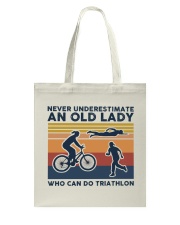 Never Underestimate An Old Lady - Triathlon Retro Tote Bag tile