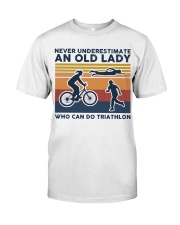 Never Underestimate An Old Lady - Triathlon Retro Classic T-Shirt tile