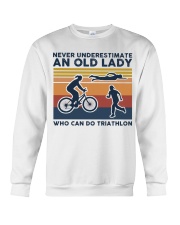 Never Underestimate An Old Lady - Triathlon Retro Crewneck Sweatshirt tile