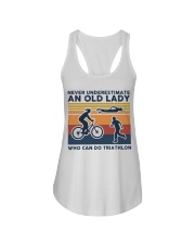 Never Underestimate An Old Lady - Triathlon Retro Ladies Flowy Tank tile