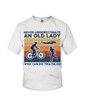 Never Underestimate An Old Lady - Triathlon Retro Youth T-Shirt tile