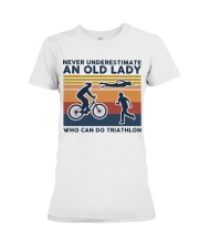 Never Underestimate An Old Lady - Triathlon Retro Premium Fit Ladies Tee tile