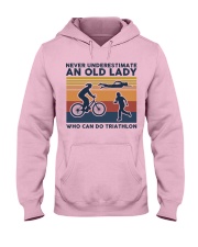 Never Underestimate An Old Lady - Triathlon Retro Hooded Sweatshirt front
