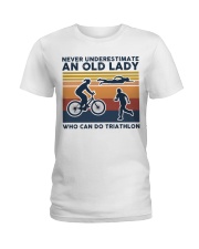 Never Underestimate An Old Lady - Triathlon Retro Ladies T-Shirt tile