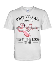 Flamingo- Why You All Trying To Test V-Neck T-Shirt tile