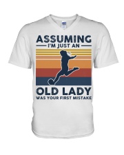 Assuming I'm Just An Old Lady - Football Retro V-Neck T-Shirt tile