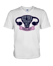 Keep Your Theology Out Of My Biology V-Neck T-Shirt tile
