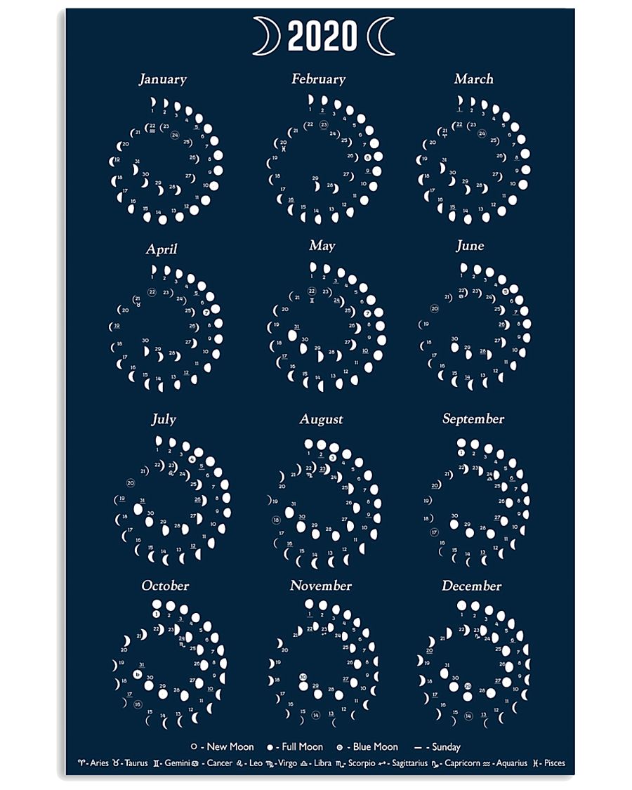 2020 Moon Calendar In Night Sky 11x17 Poster