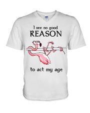 Flamingo - I See No Good Reason To Act My Age V-Neck T-Shirt tile