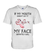 Flamingo- If My Mouth Doesn't Say It V-Neck T-Shirt tile
