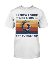 I Know I Surf Like A Girl - Surfing Retro Premium Fit Mens Tee tile