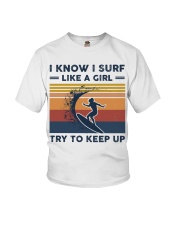 I Know I Surf Like A Girl - Surfing Retro Youth T-Shirt tile