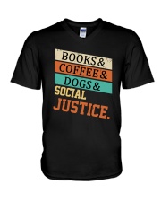 Books Coffee Dogs And Social Justice Vintage V-Neck T-Shirt tile