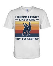 I Know I Fight Like A Girl - Judo Retro V-Neck T-Shirt tile