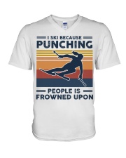 I Ski Because Punching People Is Frowned Upon V-Neck T-Shirt tile
