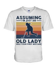 Assuming I'm Just An Old Lady - Hockey Retro V-Neck T-Shirt tile