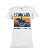 Never Underestimate An Old Lady Who Love Horses Premium Fit Ladies Tee tile