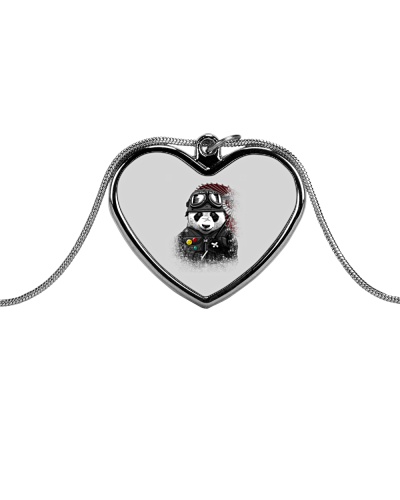 Bear Soldier Panda Metallic Heart Necklace
