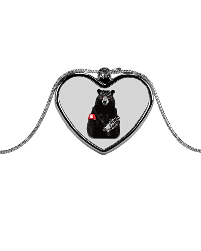 Bear Rebel T Shirt Metallic Heart Necklace