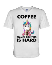 COFFEE BECAUSE ADULTING IS HARD V-Neck T-Shirt tile