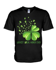 LUCKIEST social worker EVER V-Neck T-Shirt tile