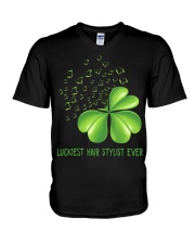 LUCKIEST hair stylist EVER V-Neck T-Shirt tile