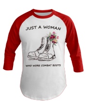 JUST A WOMAN WHO WORE COMBAT BOOTS Baseball Tee front