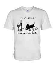 Life Is Better With Wine Cats And Books Shirt V-Neck T-Shirt thumbnail