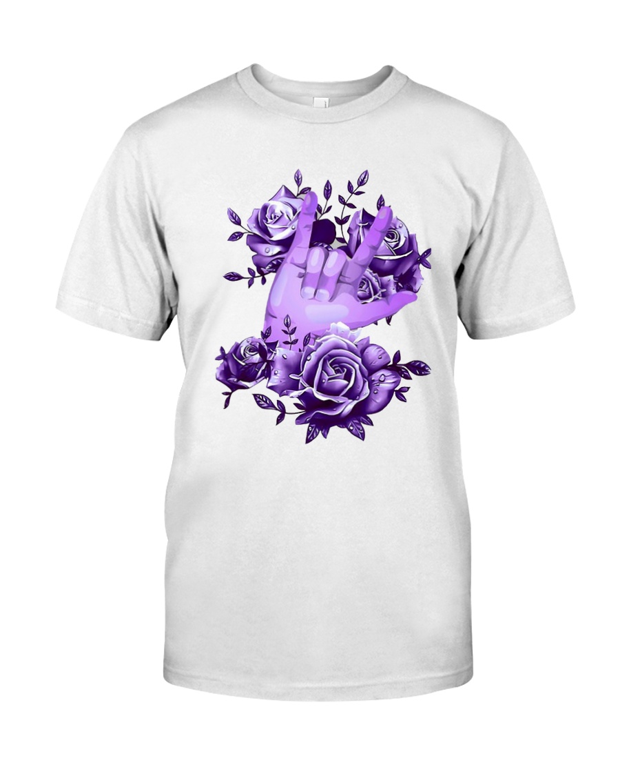Rock N Roll Sign Language Purple Roses Shirt Classic T-Shirt