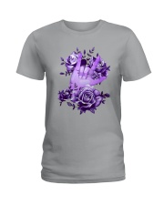 Rock N Roll Sign Language Purple Roses Shirt Ladies T-Shirt thumbnail